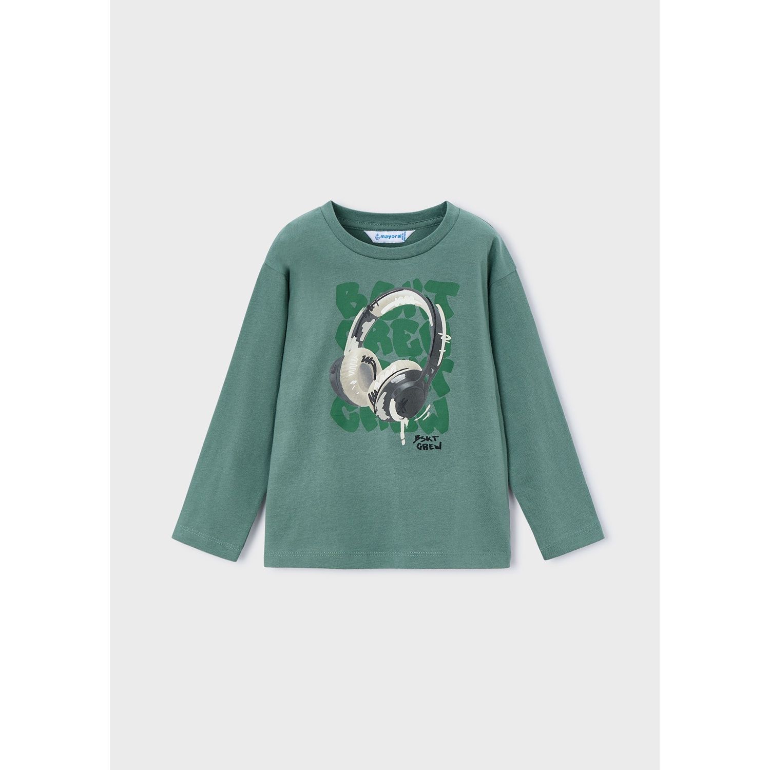 GREEN TSHIRT HEADPHONES PRINT LONG SLEEVE / 4080-095