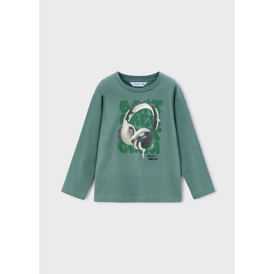 GREEN TSHIRT HEADPHONES PRINT LONG SLEEVE / 4080-095