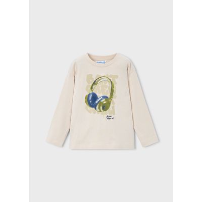 BEIGE TSHIRT HEADPHONE PRINT LONG SLEEVE / 4080-094