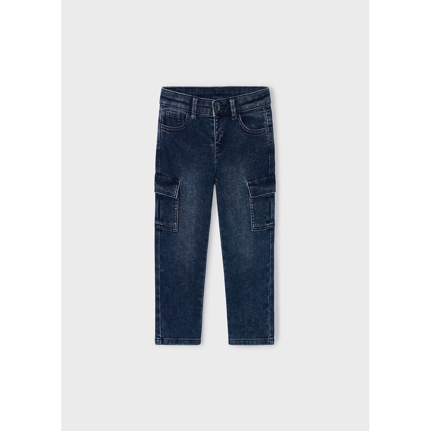 BLUE BLACK DENIM CARGO PANT STRAIGHT FIT SOFT / 4563-022