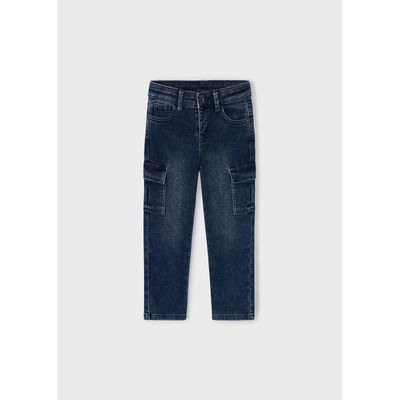 BLUE BLACK DENIM CARGO PANT STRAIGHT FIT SOFT / 4563-022