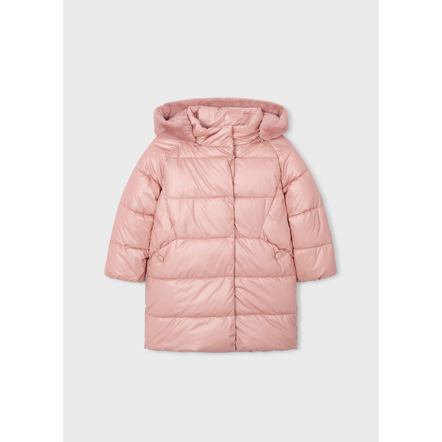 PINK HOODED COAT PUFFY REMOVABLE HOOD / 4447-060
