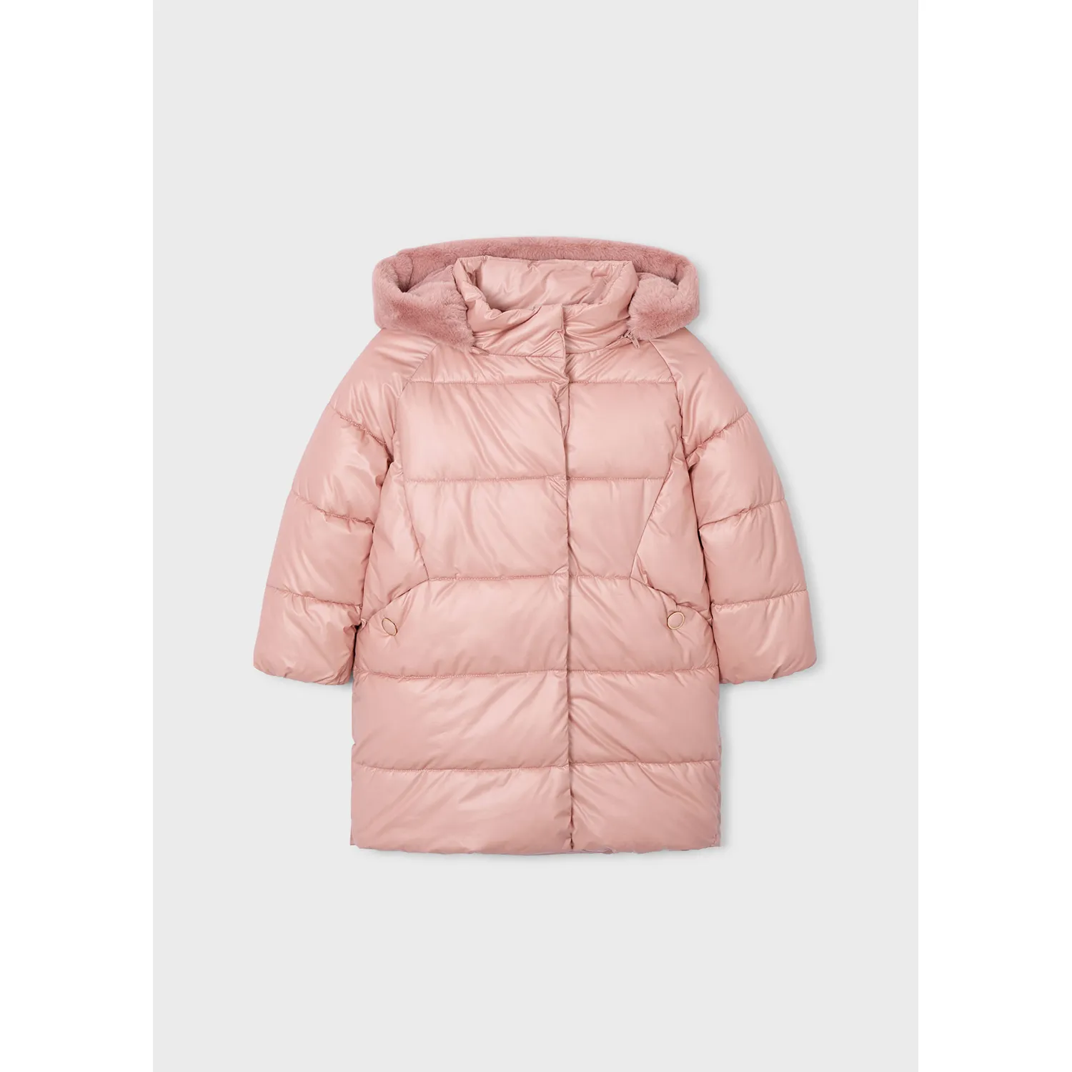 PINK HOODED COAT PUFFY REMOVABLE HOOD / 4447-060