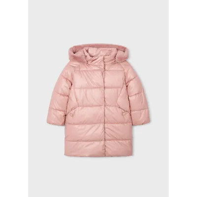 PINK HOODED COAT PUFFY REMOVABLE HOOD / 4447-060