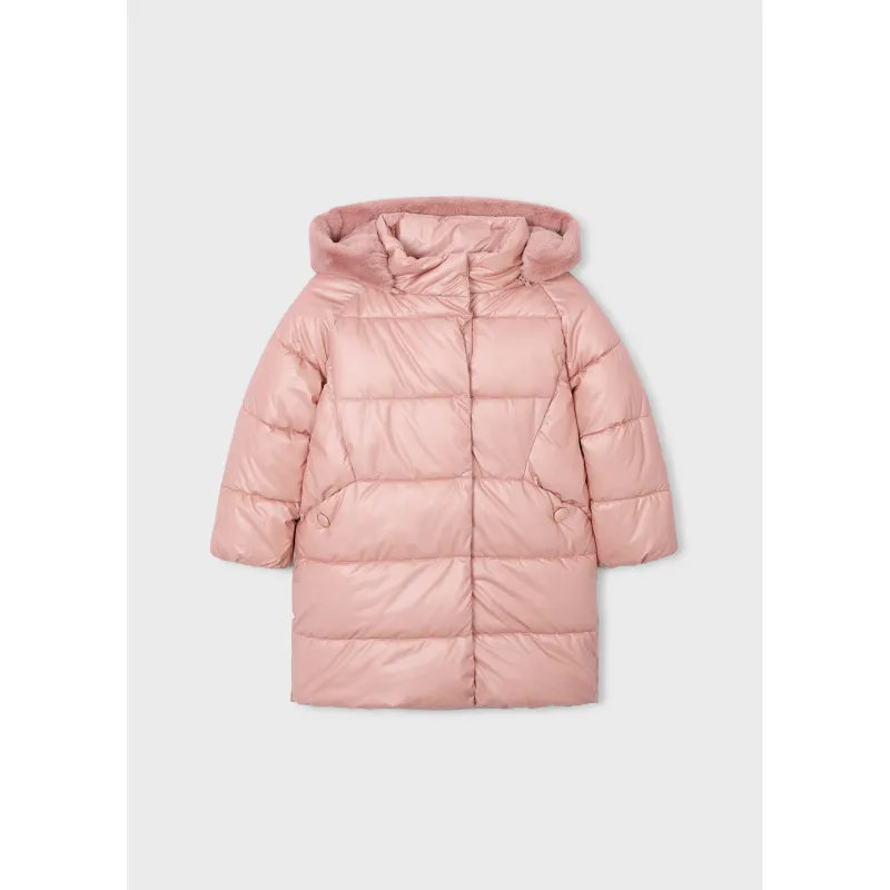 PINK HOODED COAT PUFFY REMOVABLE HOOD / 4447-060