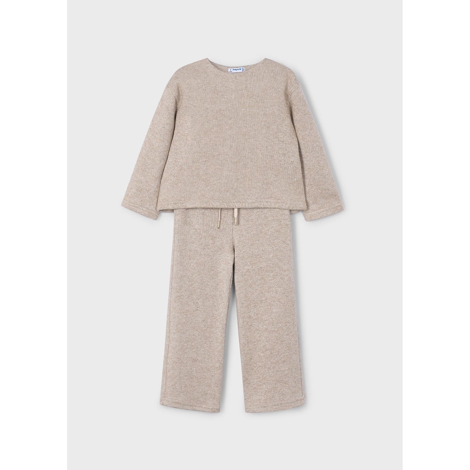 BEIGE LAME KNIT PANT SET SPARKLY BOW TRIM / 4584-095