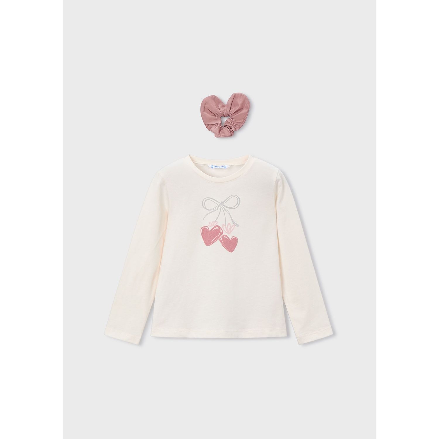 2PC BEIGE TSHIRT & SCRUNCHIE HEART PRINT / 4008-061