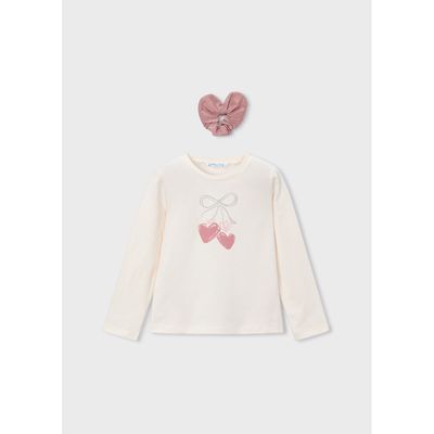 2PC BEIGE TSHIRT & SCRUNCHIE HEART PRINT / 4008-061