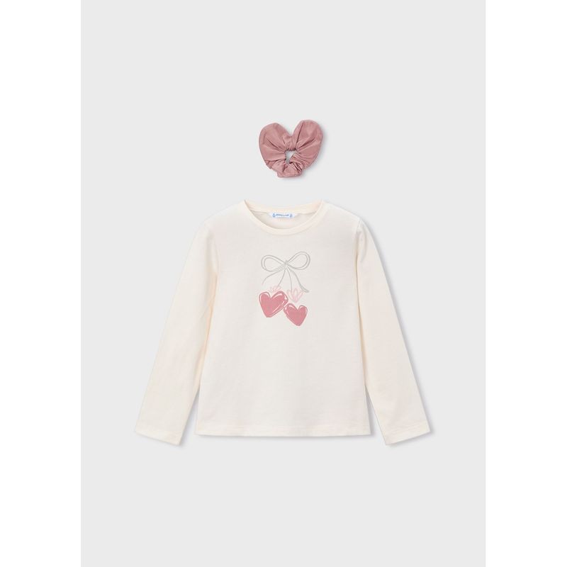 2PC BEIGE TSHIRT & SCRUNCHIE HEART PRINT / 4008-061