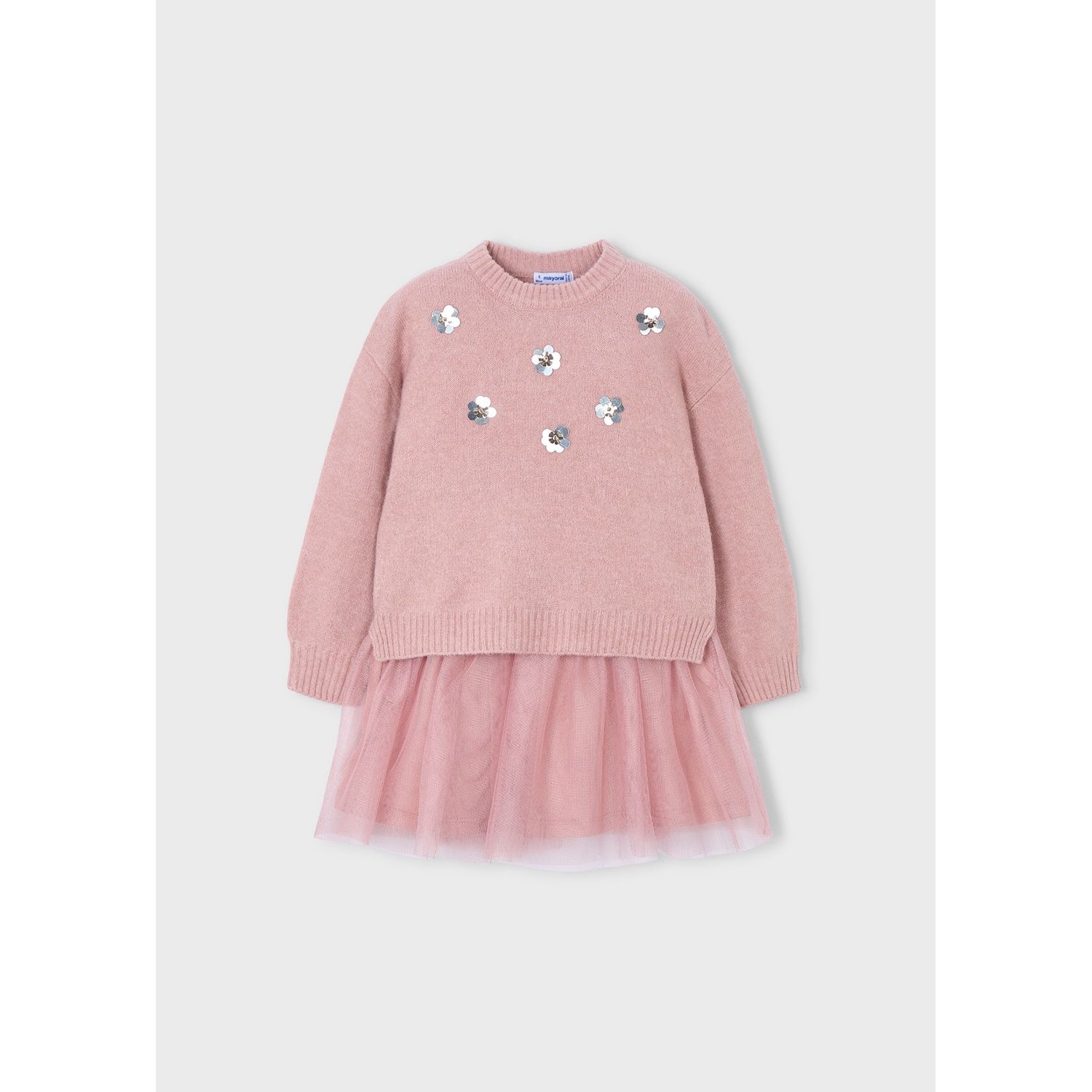 2PC COMBINED KNIT DRESS TULLE SKIRT / 4918-031