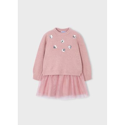 2PC COMBINED KNIT DRESS TULLE SKIRT / 4918-031