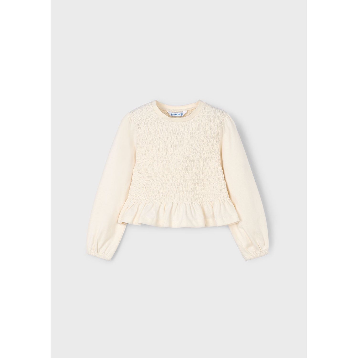 CREAM TSHIRT SMOCKED BODICE LONG SLEEVE / 4007-088