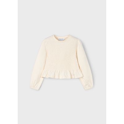 CREAM TSHIRT SMOCKED BODICE LONG SLEEVE / 4007-088