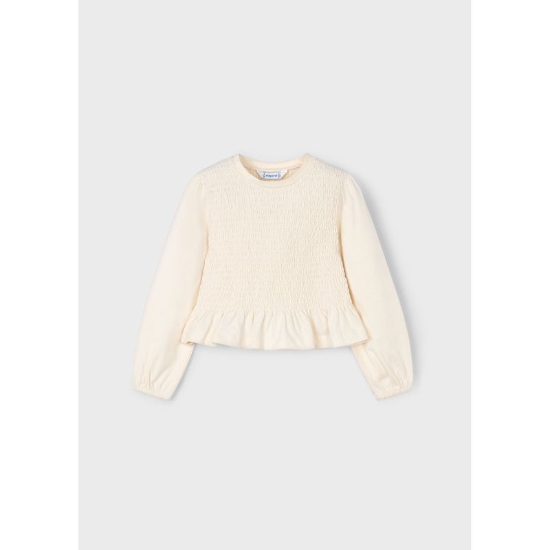 CREAM TSHIRT SMOCKED BODICE LONG SLEEVE / 4007-088