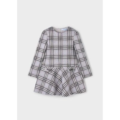 GREY SILVER KNIT DRESS PLAID PRINT FLARE SKIRT / 4921-088