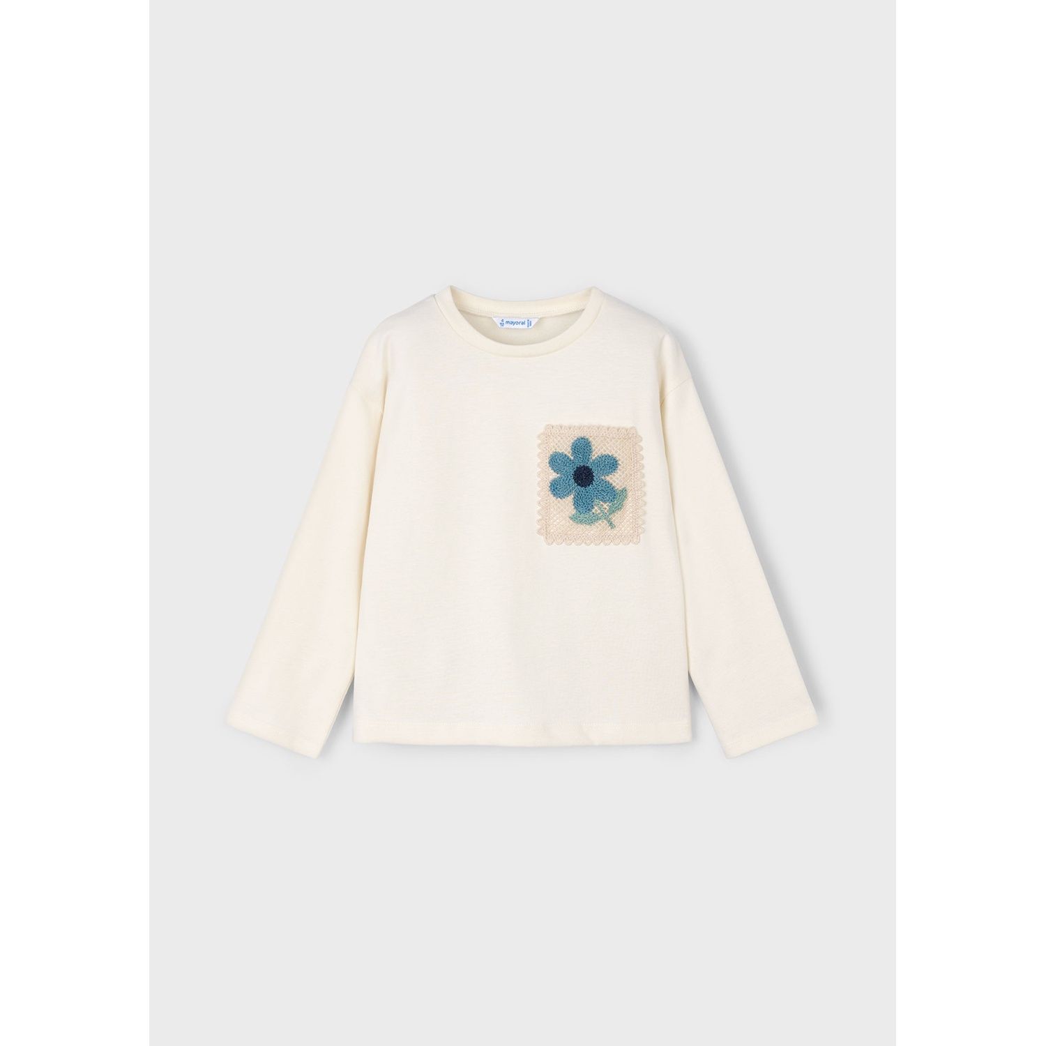 BEIGE TSHIRT CROCHET AQUA FLOWER APPLIQUE / 4004-078