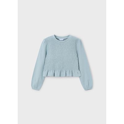 LAKE GREEN TSHIRT SMOCKED BODICE LONG SLEEVE / 4007-089