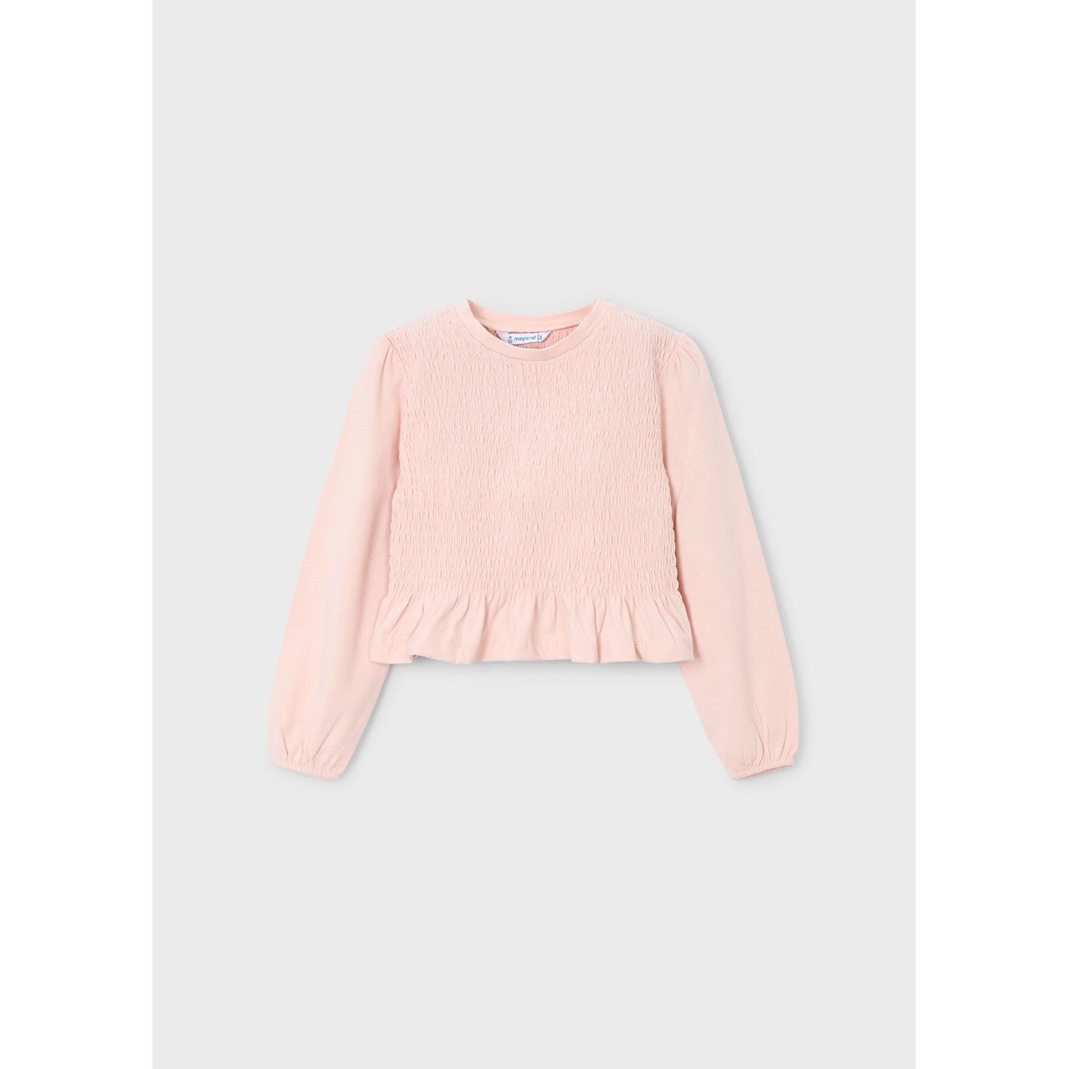 PASTEL PINK TSHIRT SMOCKED BODICE LONG SLEEVE / 4007-090