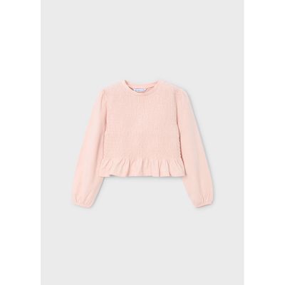 PASTEL PINK TSHIRT SMOCKED BODICE LONG SLEEVE / 4007-090