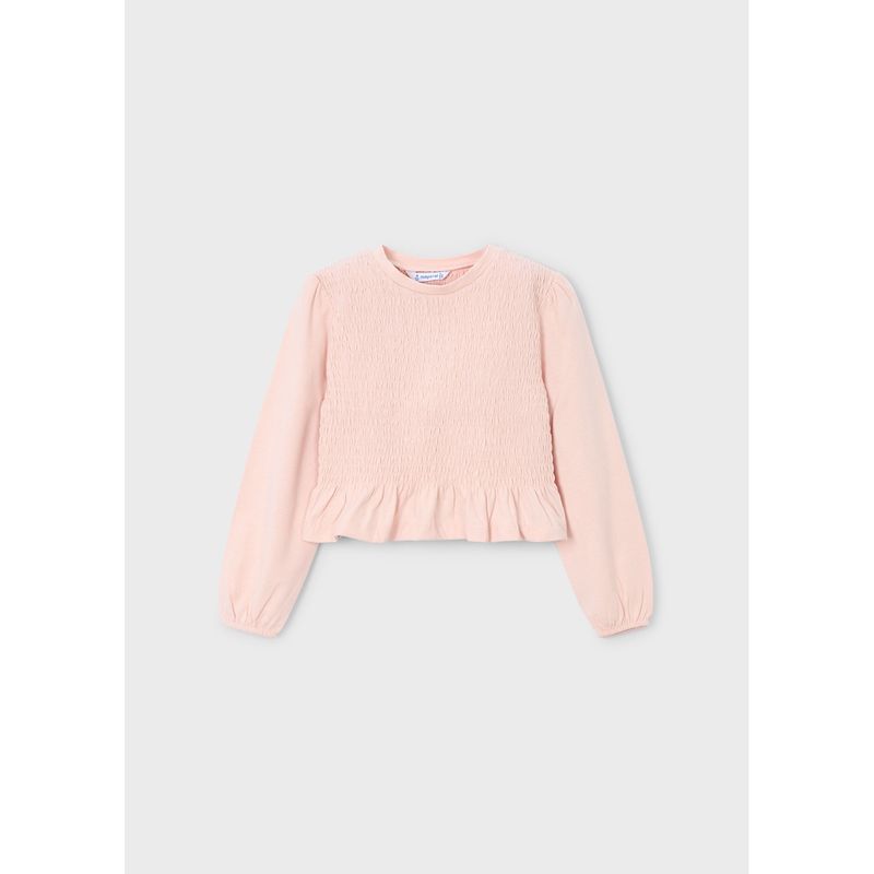 PASTEL PINK TSHIRT SMOCKED BODICE LONG SLEEVE / 4007-090