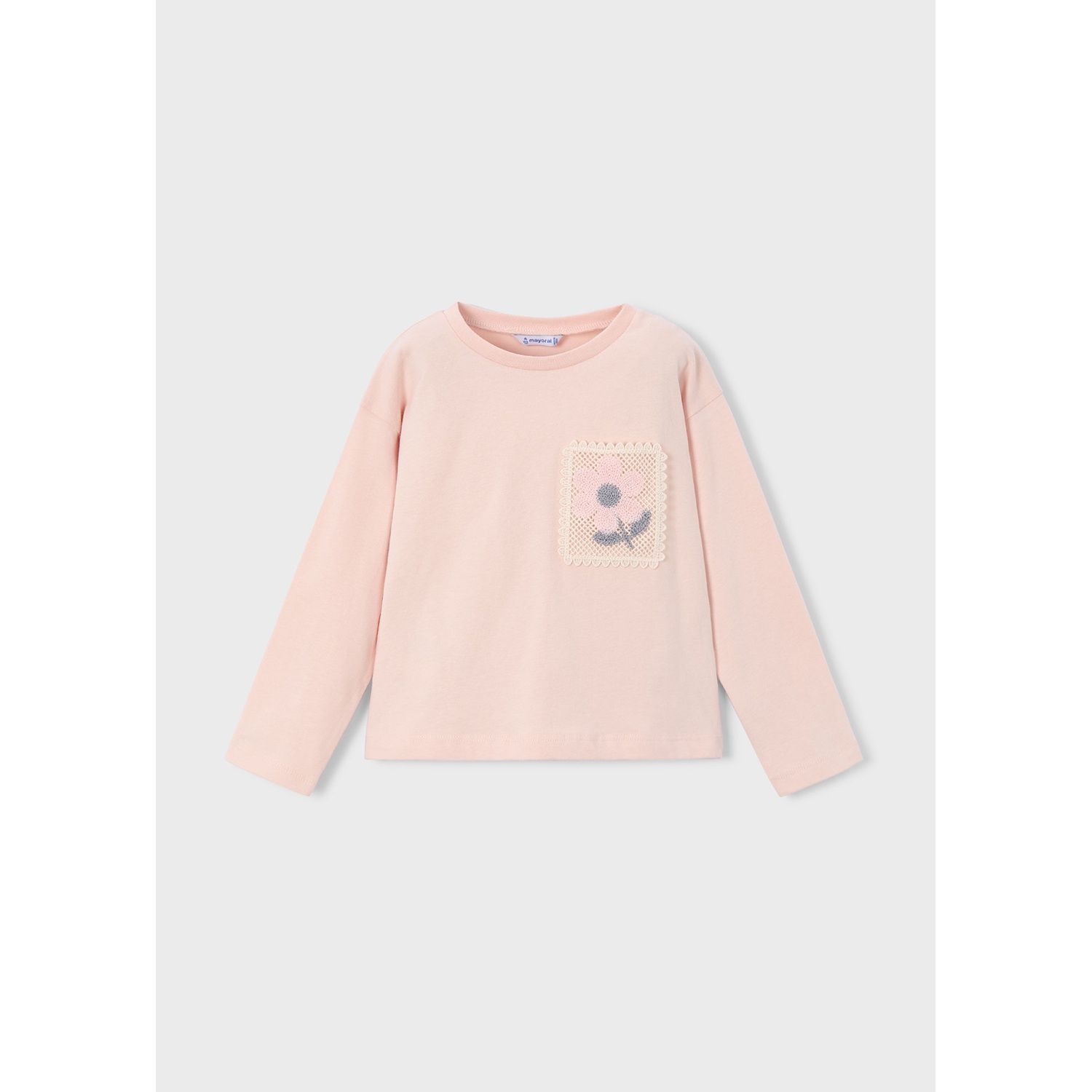PASTEL PINK TSHIRT CROCHET FLOWER APPLIQUE / 4004-080