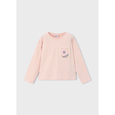 PASTEL PINK TSHIRT CROCHET FLOWER APPLIQUE / 4004-080