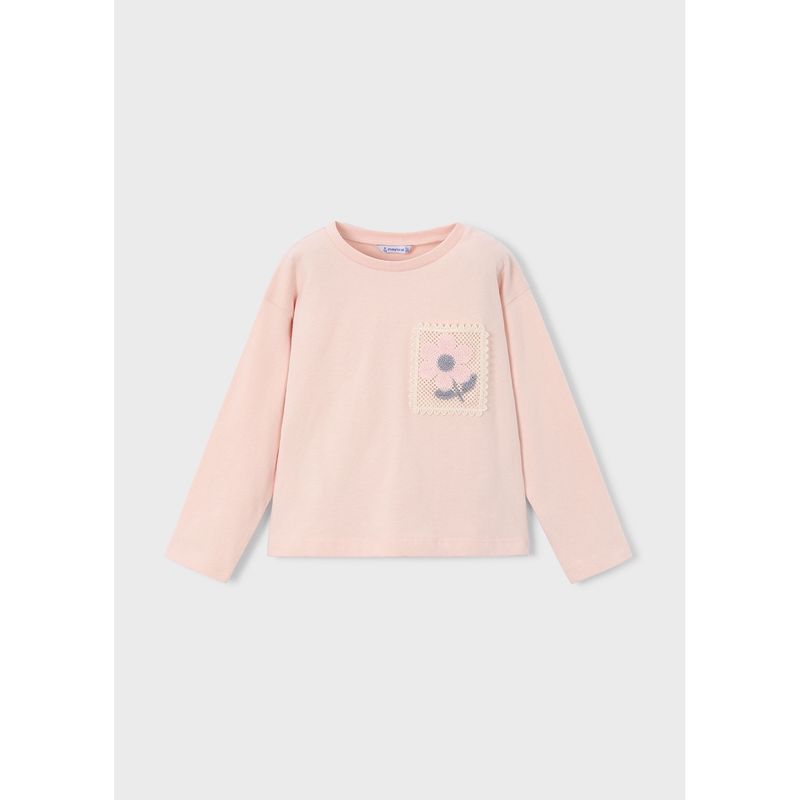 PASTEL PINK TSHIRT CROCHET FLOWER APPLIQUE / 4004-080