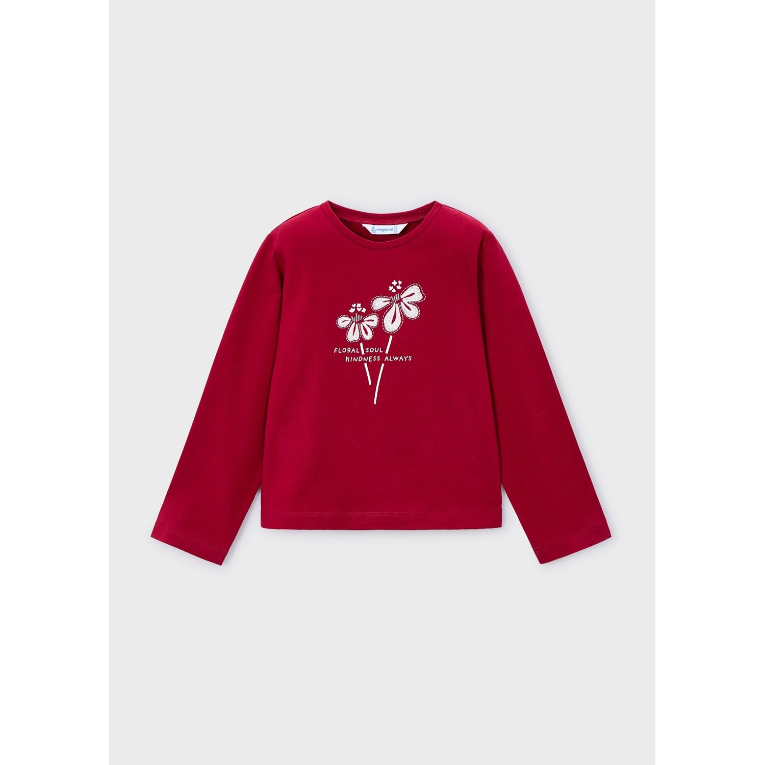 RED TSHIRT WHT FLOWER EMBRODIERY / 178-018