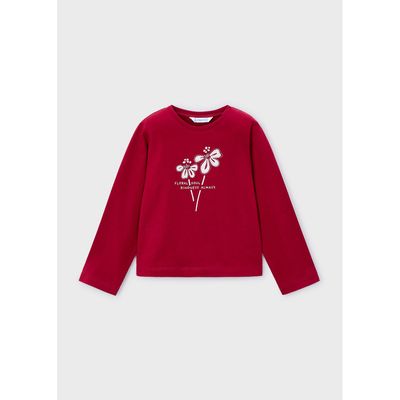 RED TSHIRT WHT FLOWER EMBRODIERY / 178-018