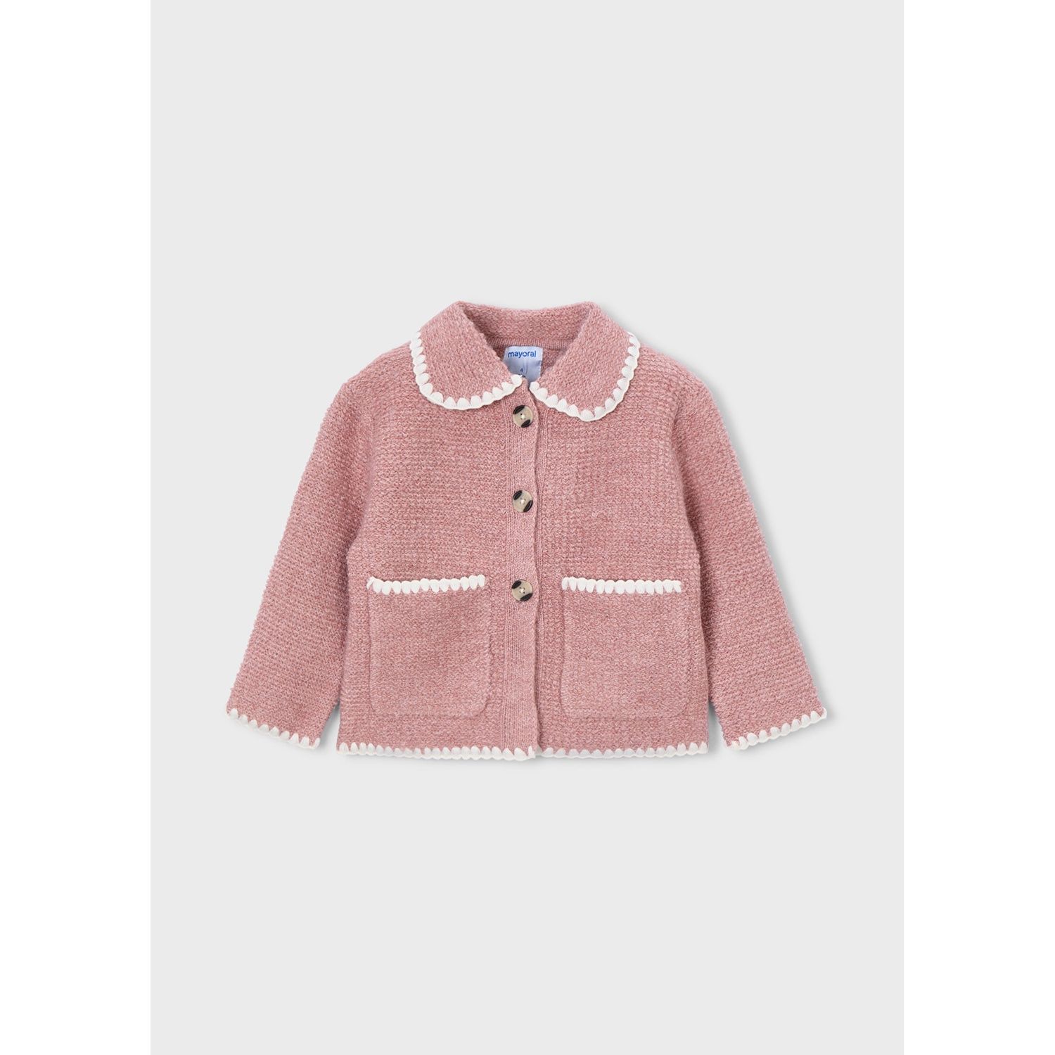 PINK KNIT JACKET WHITE TRIM 2 POCKETS / 4436-036
