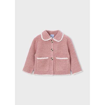 PINK KNIT JACKET WHITE TRIM 2 POCKETS / 4436-036