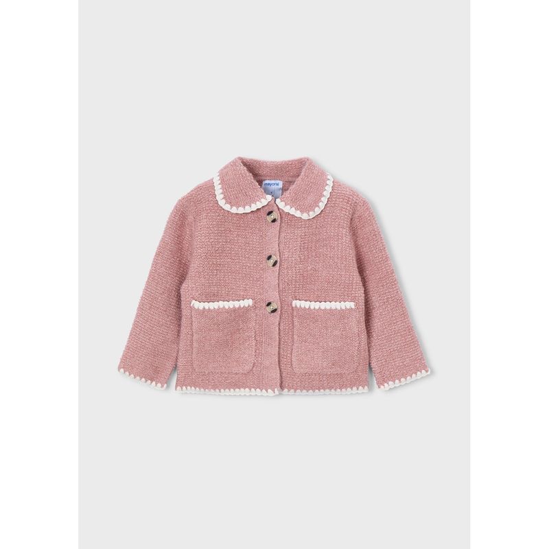 PINK KNIT JACKET WHITE TRIM 2 POCKETS / 4436-036