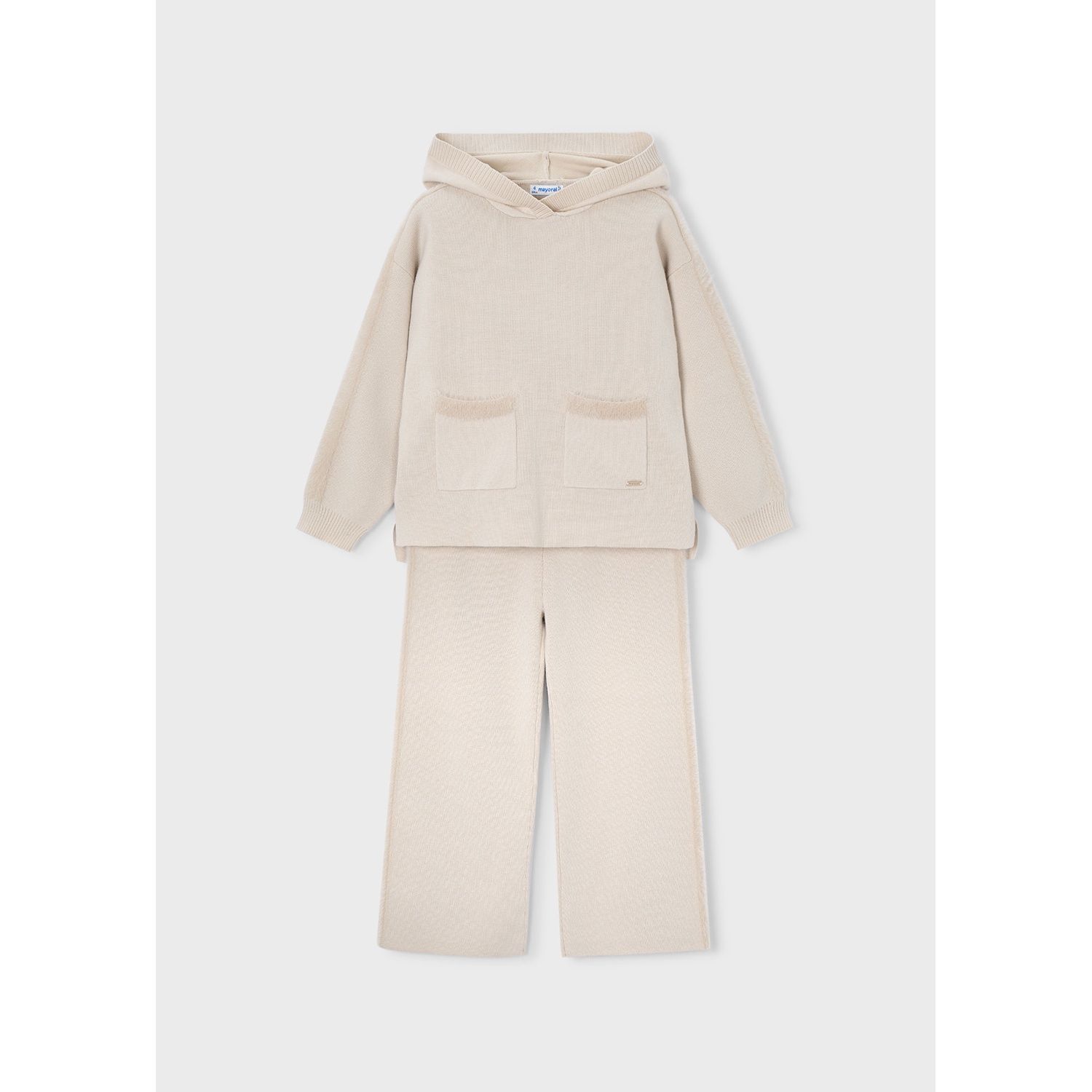 2PC TAUPE KNIT PANT SET HOODED / 4580-091