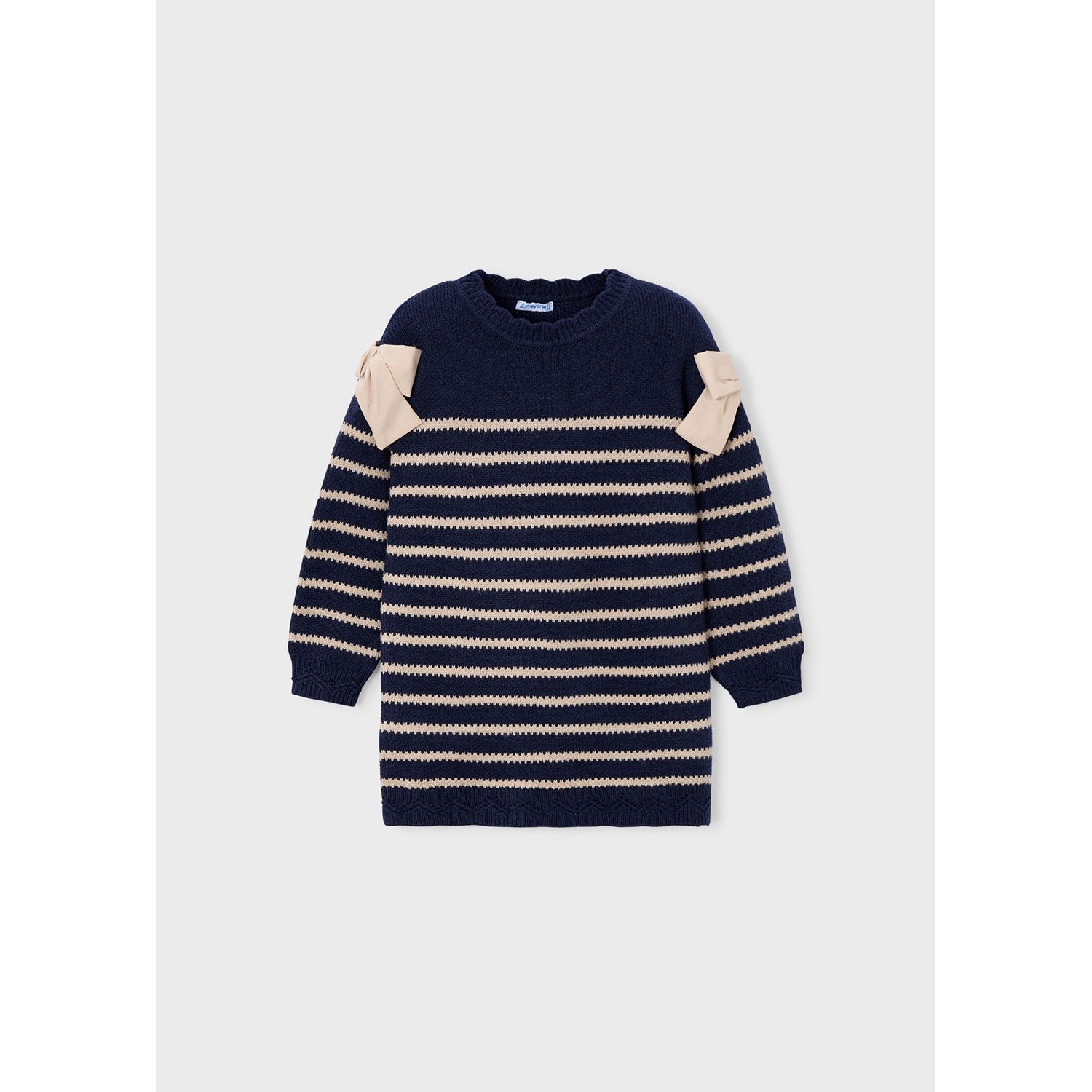 NAVY & TAN STRIPED KNIT DRESS BOW TRIM / 4916-026