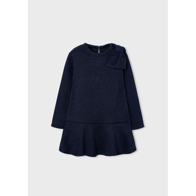NAVY KNIT DRESS BOW TRIM / 4991-075