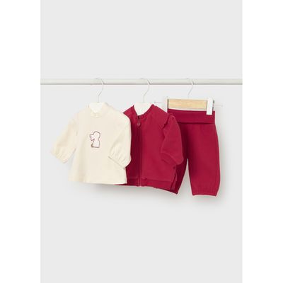 3PC RED TRACKSUIT BEIGE TSHIRT ZIP CLOSURE / 2607-041