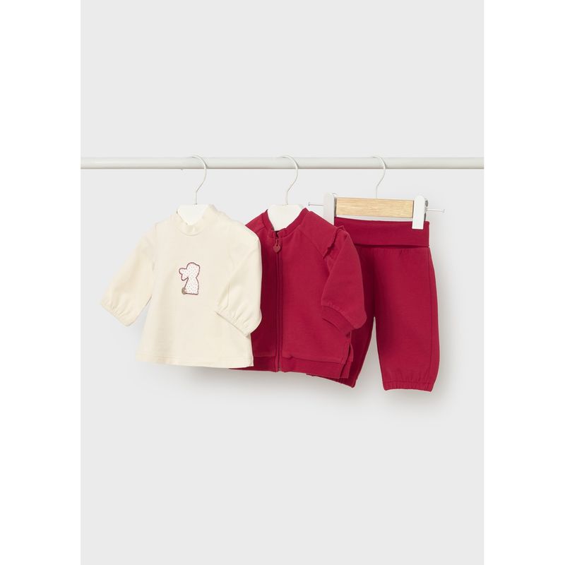 3PC RED TRACKSUIT BEIGE TSHIRT ZIP CLOSURE / 2607-041