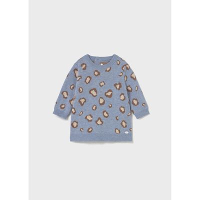SKY BLUE KNIT DRESS BROWN PRINT / 2806-035