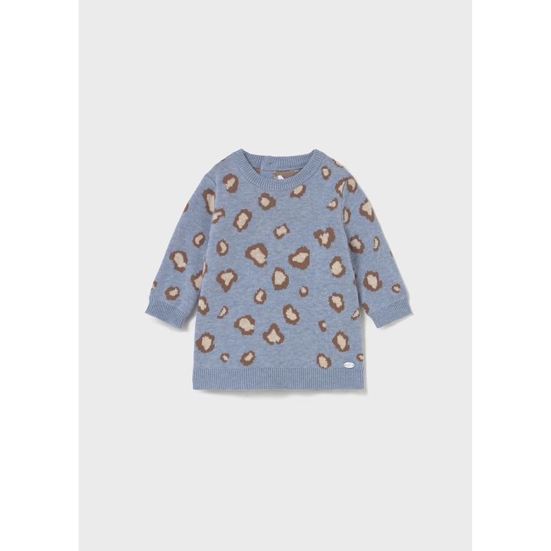 SKY BLUE KNIT DRESS BROWN PRINT / 2806-035