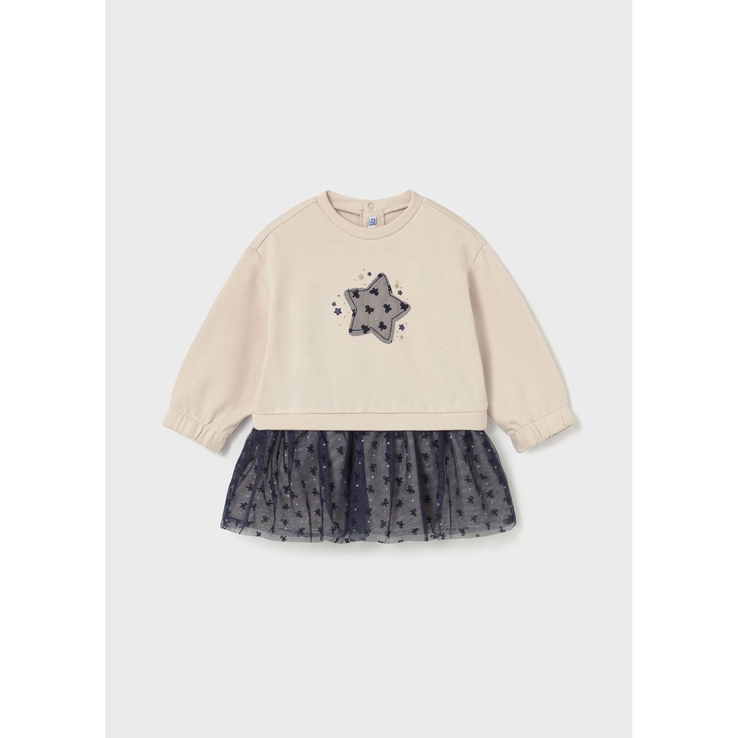 BEIGE DRESS NAVY TULLE SKIRT STAR APPLIQUE / 2912-042