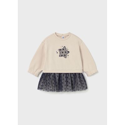 BEIGE DRESS NAVY TULLE SKIRT STAR APPLIQUE / 2912-042