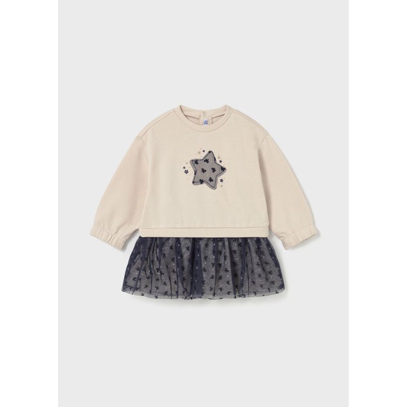 BEIGE DRESS NAVY TULLE SKIRT STAR APPLIQUE / 2912-042