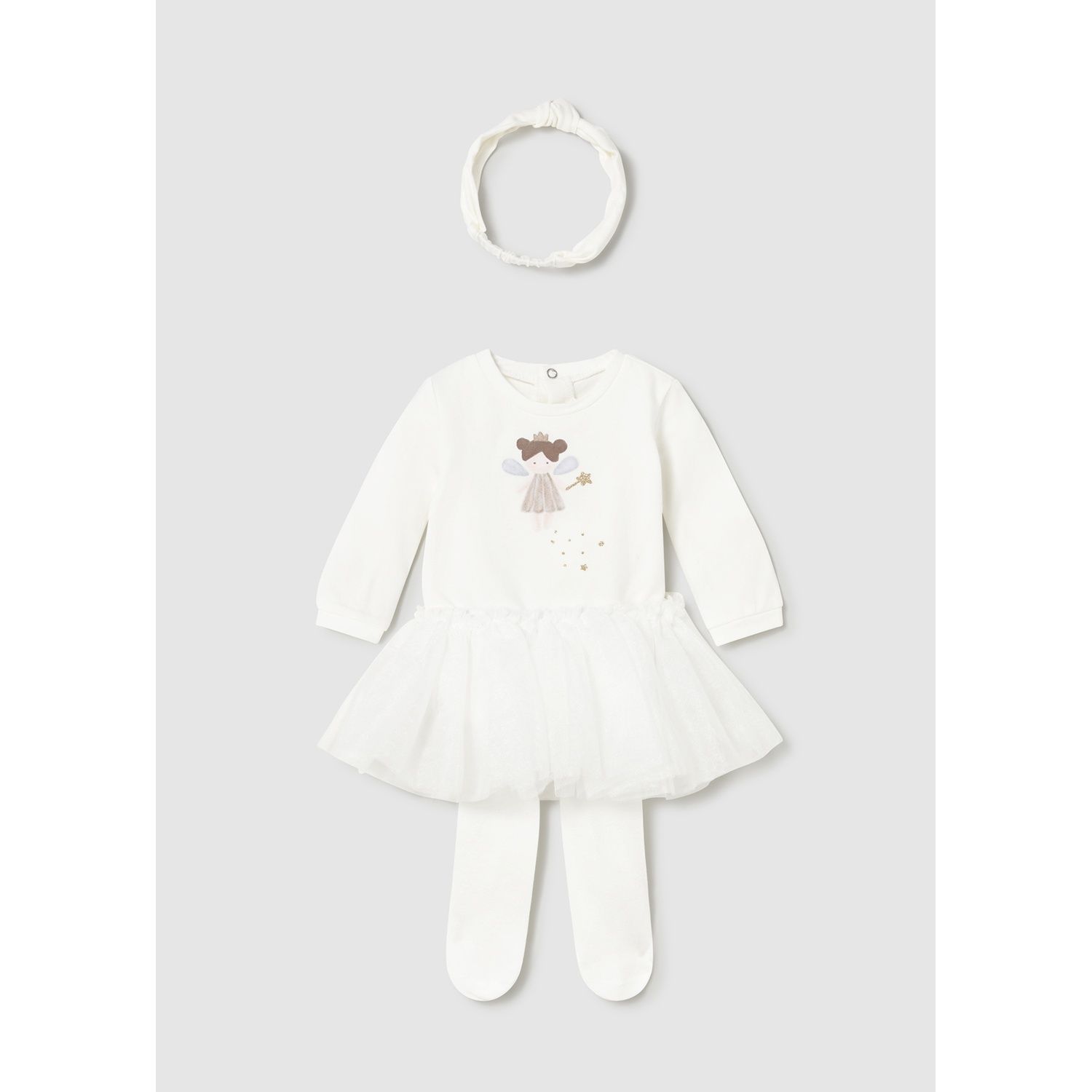 3PC CREAM BODYSUIT WITH TUTU & HEADBAND / 2810-019