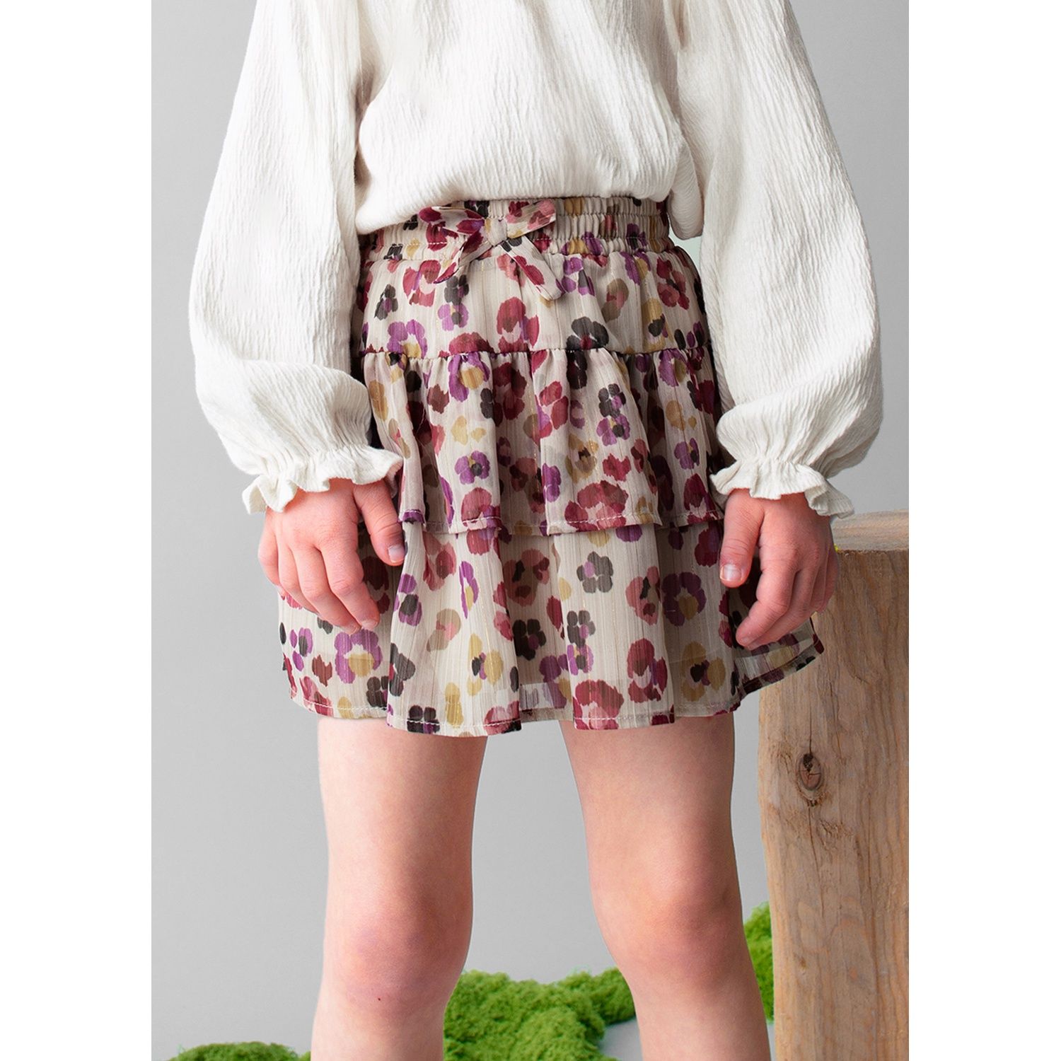 CHERY BEIGE FLORAL SKIRT TIERED GAUZE / 4902-079