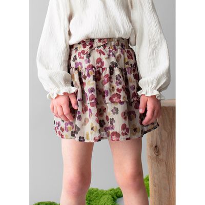 CHERY BEIGE FLORAL SKIRT TIERED GAUZE / 4902-079