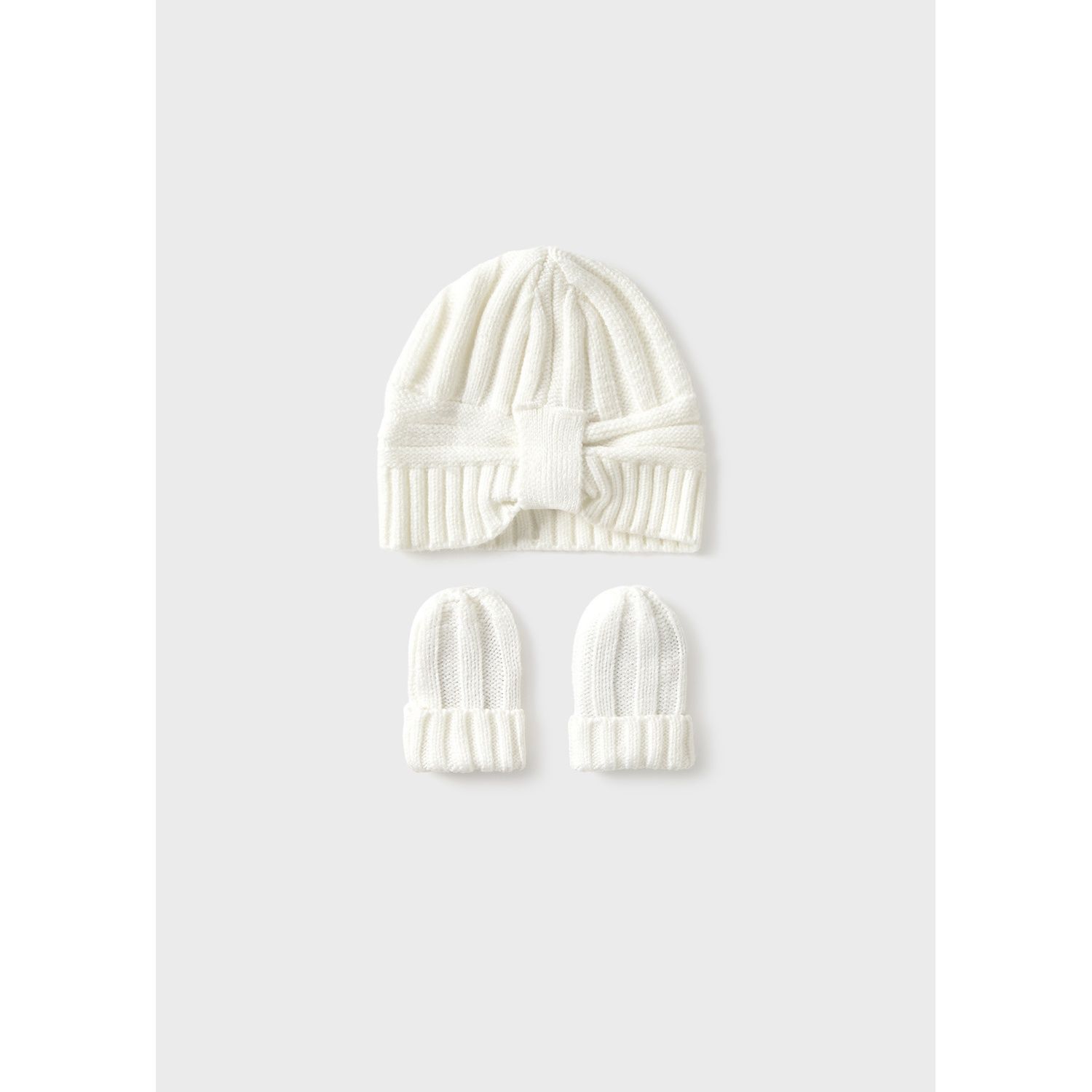 2PC OFF WHITE KNIT HAT & MITTENS / 9930-065