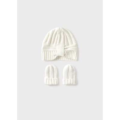 2PC OFF WHITE KNIT HAT & MITTENS / 9930-065