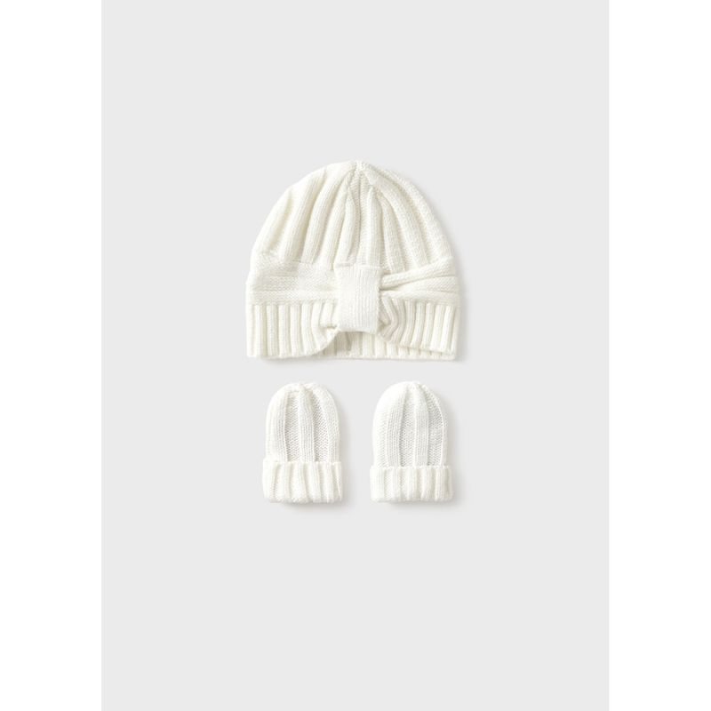 2PC OFF WHITE KNIT HAT & MITTENS / 9930-065