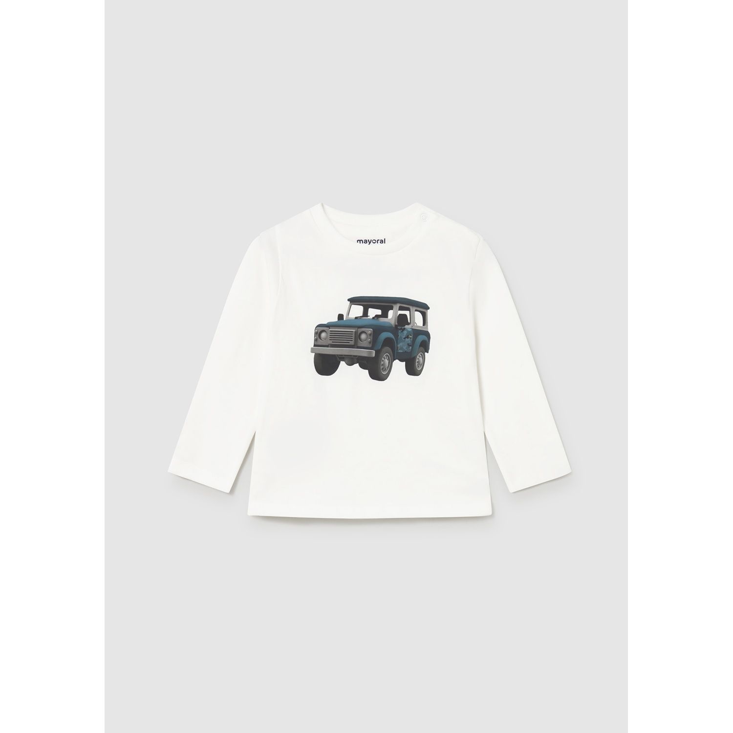 CREAM TSHIRT GREEN CAR PRINT LONG SLEEVE / 2066-026