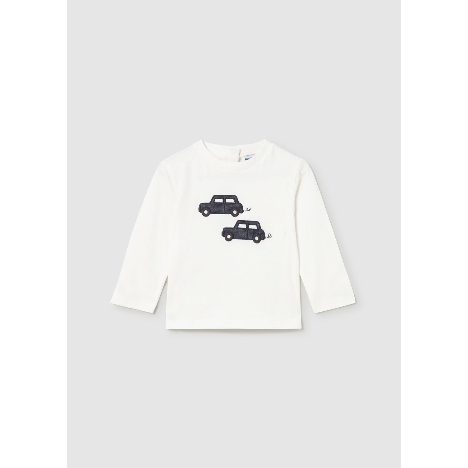 CREAM TSHIRT NAVY KNIT CAR APPLIQUE / 2072-048